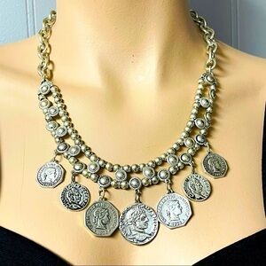 Bijoux Terner Necklace Silver Colar Dangling Coins